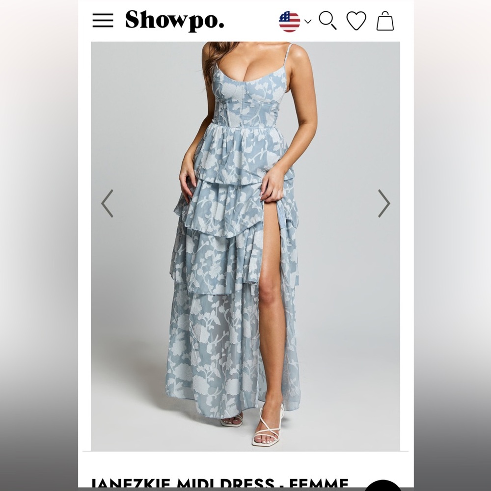 JANEZKIE MIDI DRESS - FEMME TIERED JACQUARD FORMAL DRESS IN LIGHT BLUE